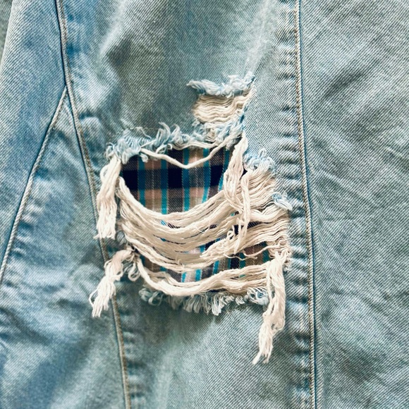 We The Free Riptide Denim Maxi Skirt | Sz 0 (XS) | Distressed Plaid Patchwork - Picture 7 of 9
